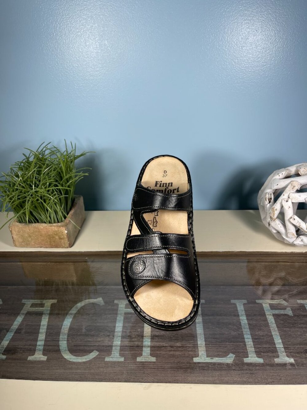 Finn Comfort Ventura-S Black Leather Sandal EU 37 US 6.5 7 NIB